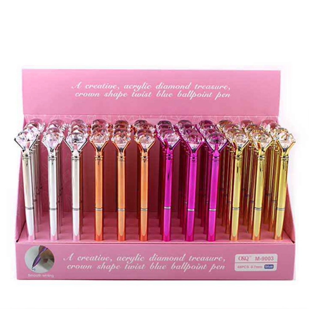 Dozen Diamond Top Metallic Ballpoint Pens- Pink, Gold, Silver, Rose